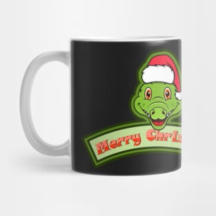 Sticker and Label Of  Crocodile Character Design and Merry Christmas Text. Mug